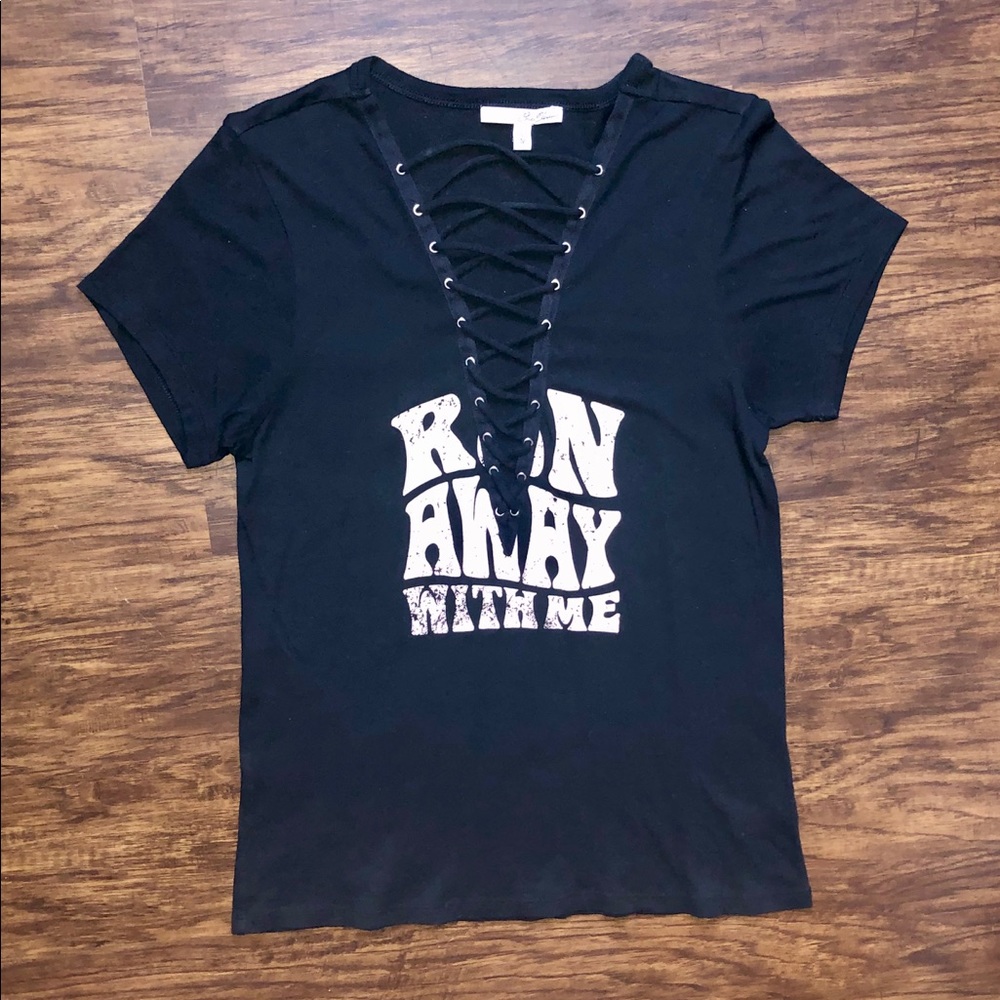 Express - Black Lace Up Top